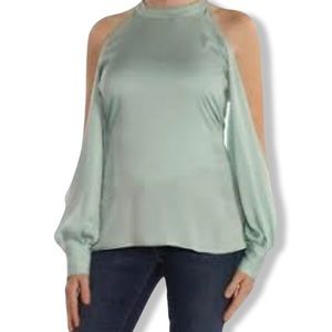 High Neck Blouse, Cold Shoulder, Voluminous Sleeve, Cut Out, Peekaboo Shoulder